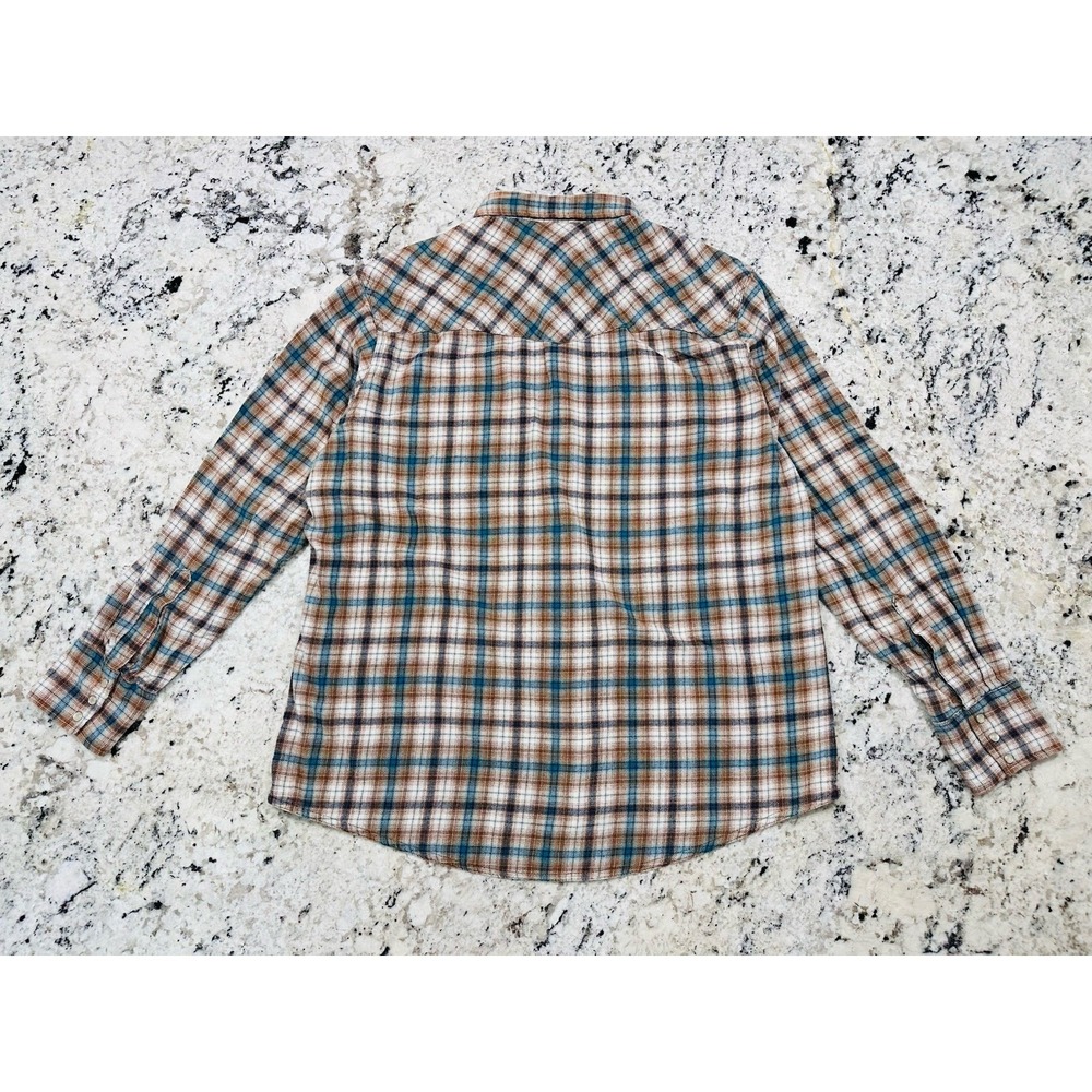 NWOT Wrangler Western Pearl Snap Flannel‎ Shirt Men's XL Brown Blue Plaid - Picture 10 of 11
